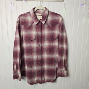 American Eagle Ahh-Mazingly Soft Flannel Shirt M Oversized Fit Red Plaid Button
